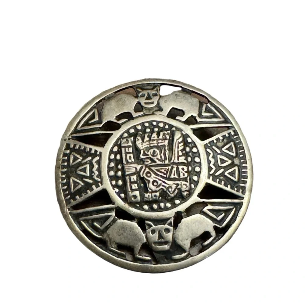 Vintage South American Brooch Pin Sterling Silver 925 Cat Motif